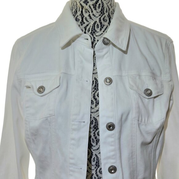 🤍White Denim Jacket by BACCINI Size M - Picture 5 of 12